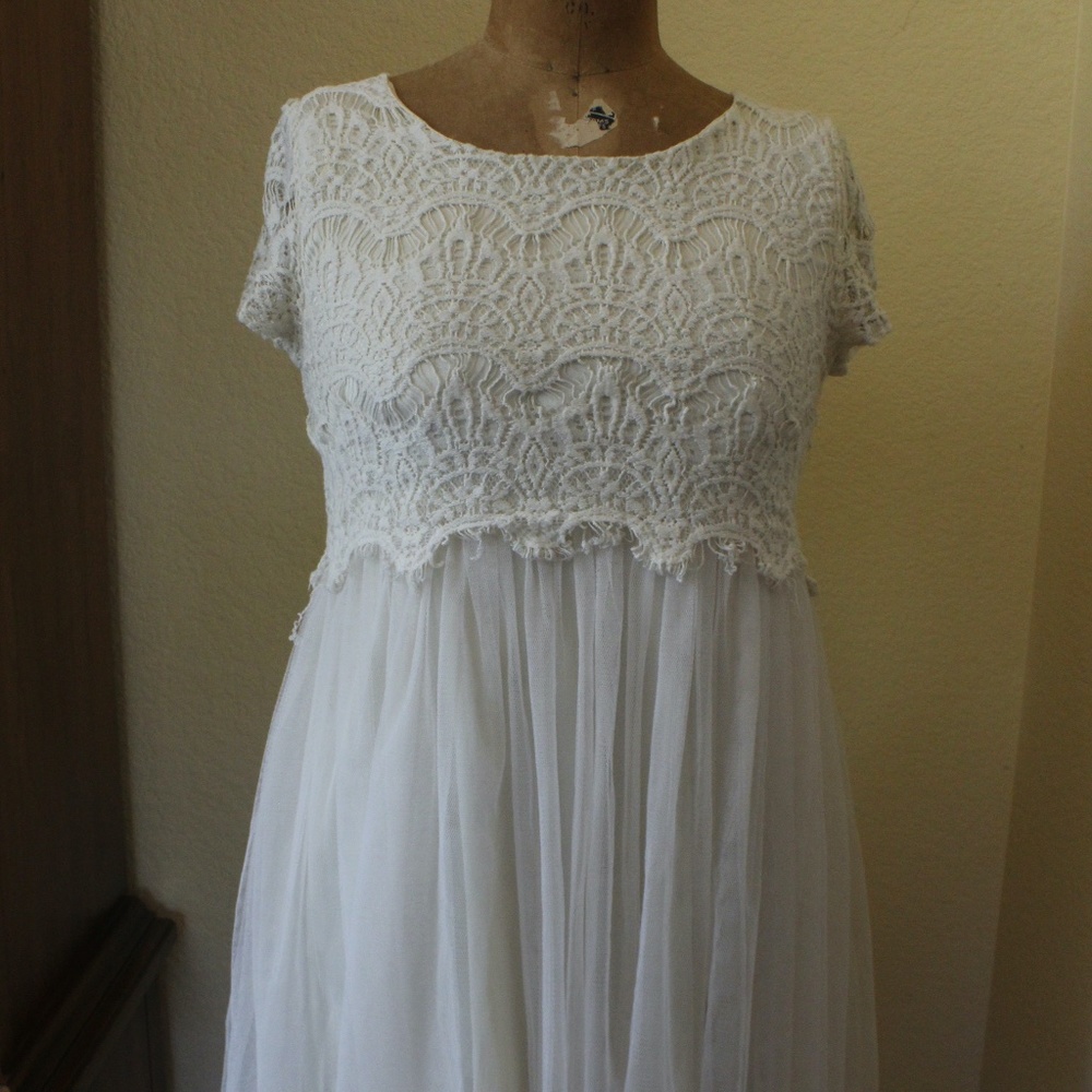 Cream Tulle & Crochet Babydoll Dress